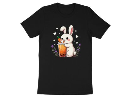 Cute Bunny Drinking Boba Tea Graphic T-Shirt, Adorable Cartoon Animal Design Tee, Fun Kawaii Bubble Tea Shirt for Kids Adults
